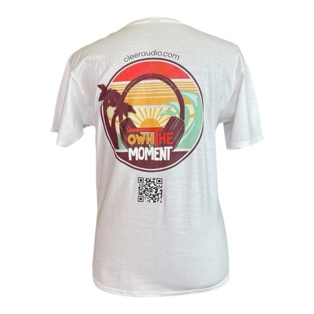 Men's White Cotton T-Shirt L OWN THE MOMENT Cleer Logo Graphic Tee NWOT